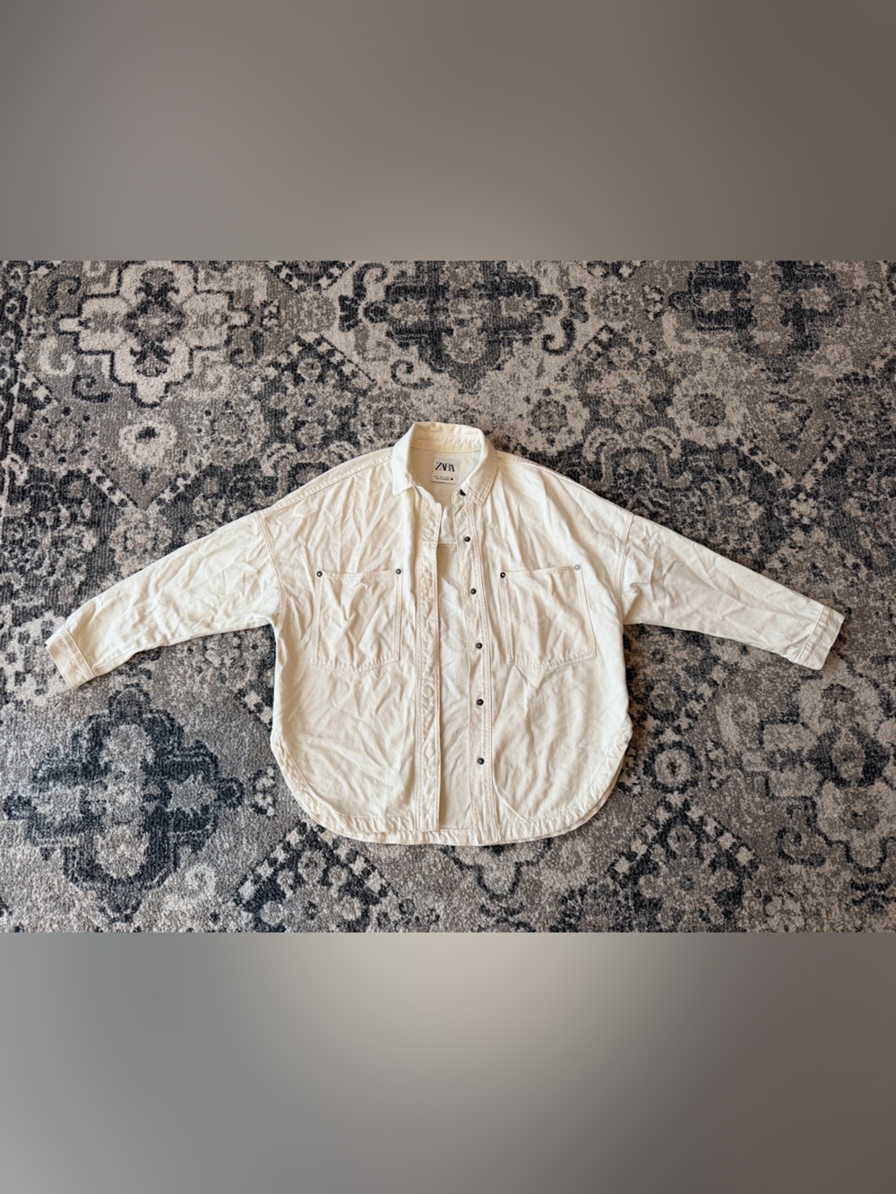 Zara Off-White Button-Up Oversized Jean Jacket